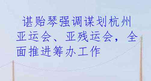 谌贻琴强调谋划杭州亚运会、亚残运会，全面推进筹办工作