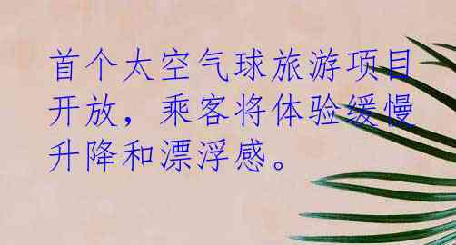 首个太空气球旅游项目开放，乘客将体验缓慢升降和漂浮感。
