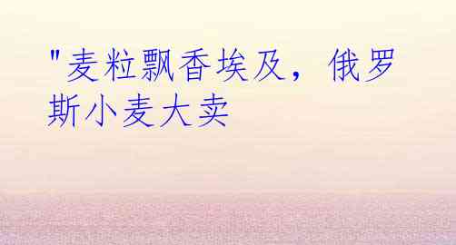 "麦粒飘香埃及，俄罗斯小麦大卖