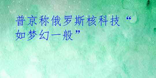 普京称俄罗斯核科技“如梦幻一般”