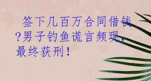  签下几百万合同借钱?男子钓鱼谎言频现，最终获刑！