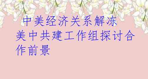  中美经济关系解冻 美中共建工作组探讨合作前景