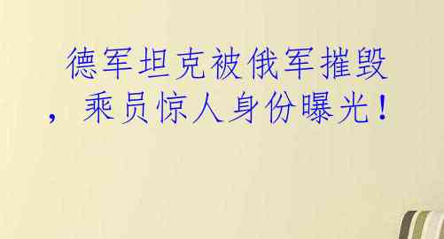  德军坦克被俄军摧毁，乘员惊人身份曝光！