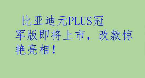  比亚迪元PLUS冠军版即将上市，改款惊艳亮相！