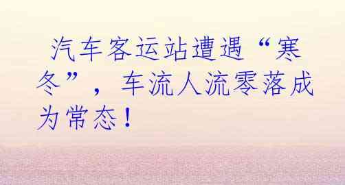  汽车客运站遭遇“寒冬”，车流人流零落成为常态！
