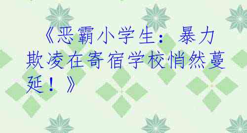  《恶霸小学生：暴力欺凌在寄宿学校悄然蔓延！》