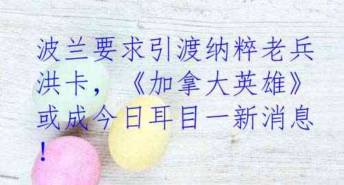  波兰要求引渡纳粹老兵 洪卡，《加拿大英雄》或成今日耳目一新消息！