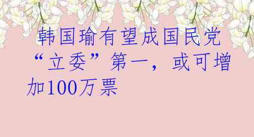  韩国瑜有望成国民党“立委”第一，或可增加100万票