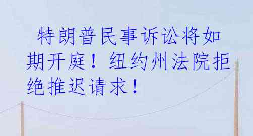  特朗普民事诉讼将如期开庭！纽约州法院拒绝推迟请求！