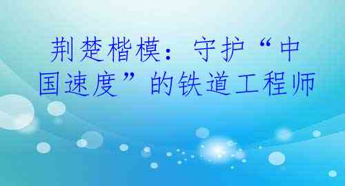 荆楚楷模：守护“中国速度”的铁道工程师