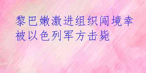 黎巴嫩激进组织闯境幸被以色列军方击毙