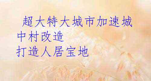  超大特大城市加速城中村改造 打造人居宝地