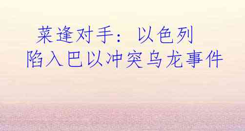  菜逢对手: 以色列陷入巴以冲突乌龙事件