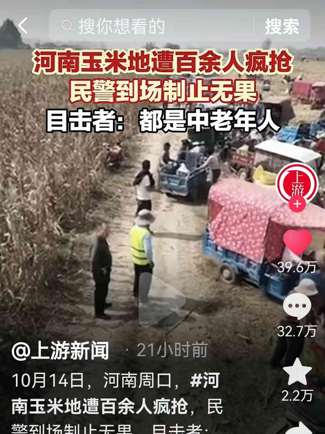  玉米地遭百人疯抢！警察忙得晕头转向？