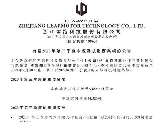  零跑汽车财报公布，毛利率转正，净亏损大幅减少！