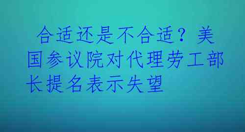  合适还是不合适？美国参议院对代理劳工部长提名表示失望