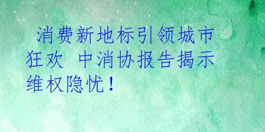 消费新地标引领城市狂欢 中消协报告揭示维权隐忧!
