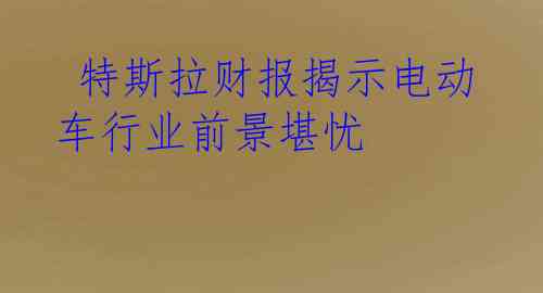  特斯拉财报揭示电动车行业前景堪忧