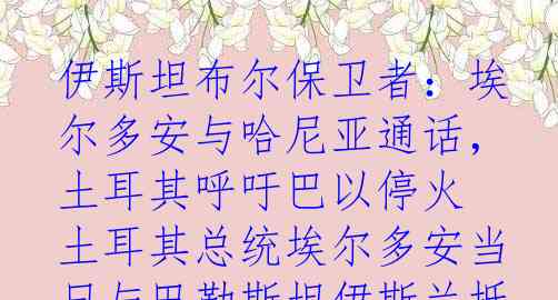 伊斯坦布尔保卫者：埃尔多安与哈尼亚通话，土耳其呼吁巴以停火

土耳其总统埃尔多安当日与巴勒斯坦伊斯兰抵抗运动（哈马斯）政