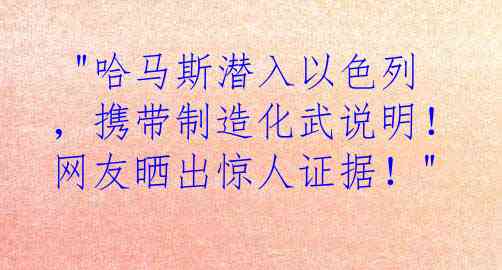  "哈马斯潜入以色列，携带制造化武说明！网友晒出惊人证据！"