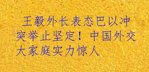  王毅外长表态巴以冲突举止坚定！中国外交大家庭实力惊人