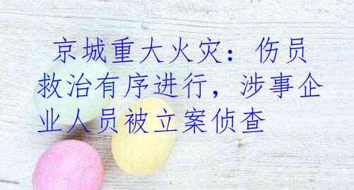  京城重大火灾：伤员救治有序进行，涉事企业人员被立案侦查