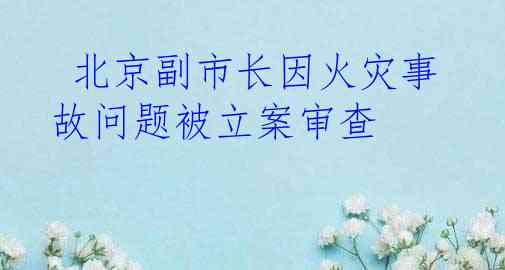  北京副市长因火灾事故问题被立案审查