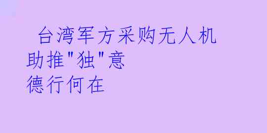  台湾军方采购无人机助推"独"意 德行何在