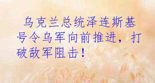  乌克兰总统泽连斯基号令乌军向前推进，打破敌军阻击！