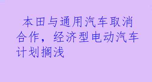  本田与通用汽车取消合作，经济型电动汽车计划搁浅