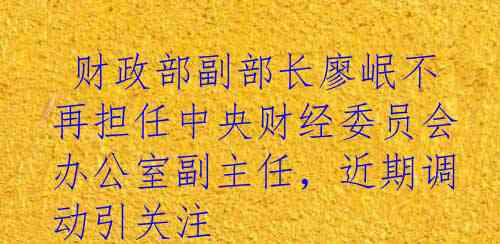  财政部副部长廖岷不再担任中央财经委员会办公室副主任，近期调动引关注