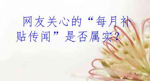  网友关心的“每月补贴传闻”是否属实？