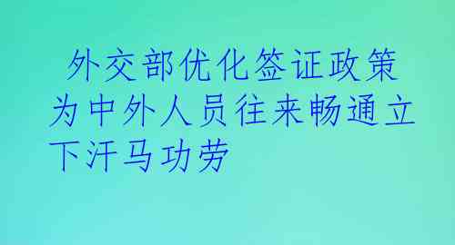 外交部优化签证政策 为中外人员往来畅通立下汗马功劳