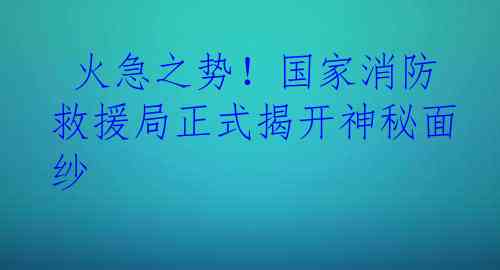  火急之势！国家消防救援局正式揭开神秘面纱