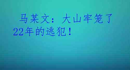 马某文：大山牢笼了22年的逃犯！