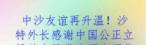  中沙友谊再升温！沙特外长感谢中国公正立场并表赞赏中国大国作用