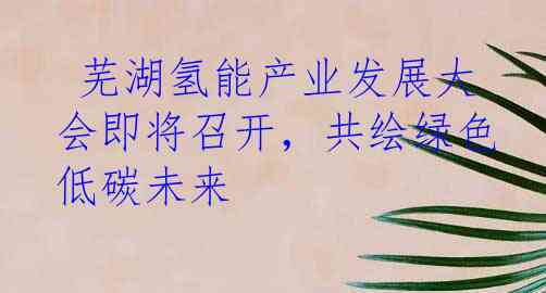  芜湖氢能产业发展大会即将召开，共绘绿色低碳未来