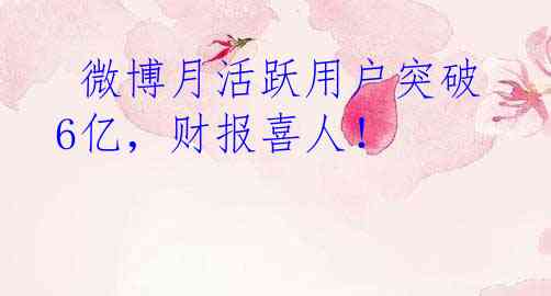  微博月活跃用户突破6亿，财报喜人！