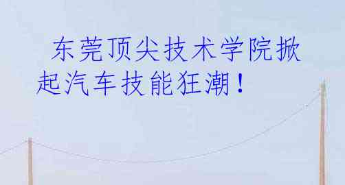  东莞顶尖技术学院掀起汽车技能狂潮！