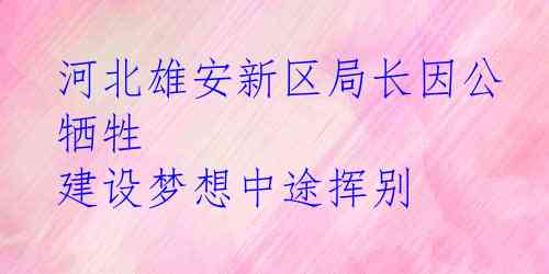 河北雄安新区局长因公牺牲 建设梦想中途挥别