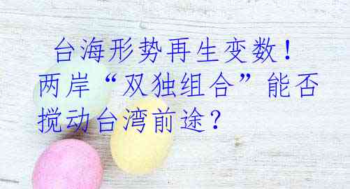  台海形势再生变数！两岸“双独组合”能否搅动台湾前途？