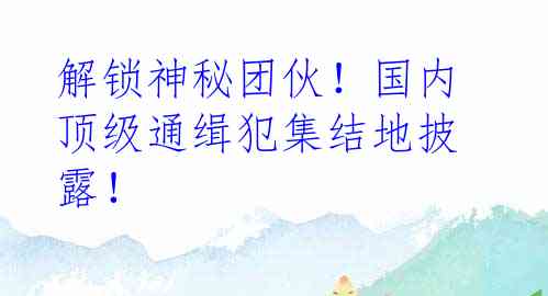 解锁神秘团伙！国内顶级通缉犯集结地披露！