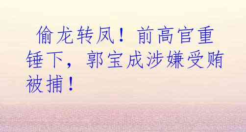  偷龙转凤！前高官重锤下，郭宝成涉嫌受贿被捕！