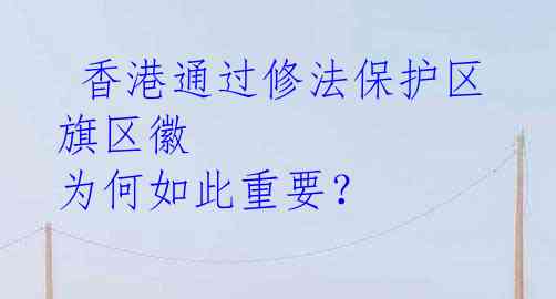  香港通过修法保护区旗区徽 为何如此重要？