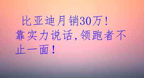  比亚迪月销30万!靠实力说话,领跑者不止一面！