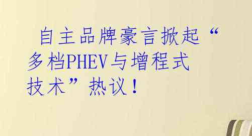 自主品牌豪言掀起“多档PHEV与增程式技术”热议！