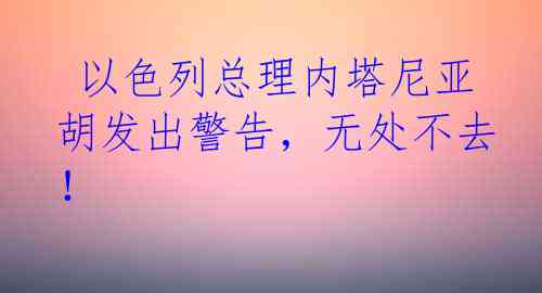  以色列总理内塔尼亚胡发出警告，无处不去！