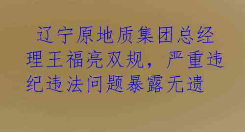  辽宁原地质集团总经理王福亮双规，严重违纪违法问题暴露无遗
