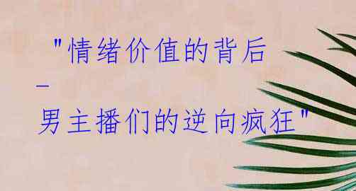  "情绪价值的背后 - 男主播们的逆向疯狂"