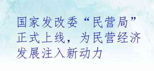 国家发改委“民营局”正式上线，为民营经济发展注入新动力
